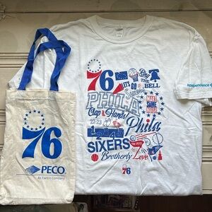 White Large Philadelphia 76ers Shirt with Bag